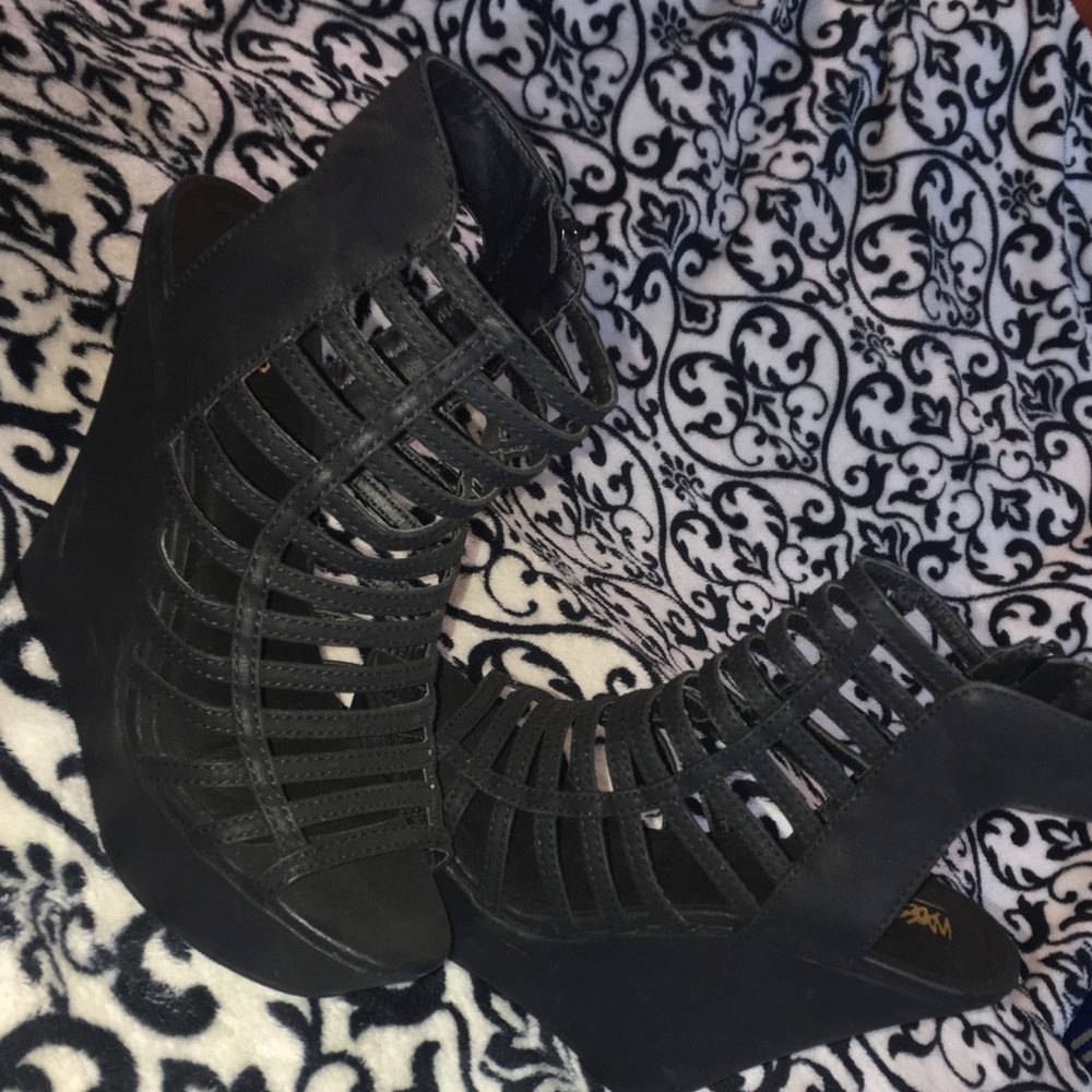 Black Wedged strapy heel