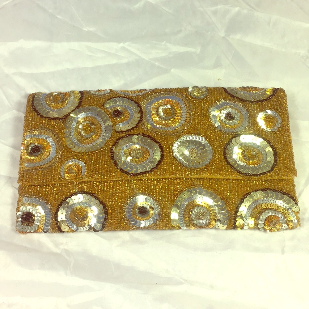 Roberta Freymann clutch gold sequins holiday beads