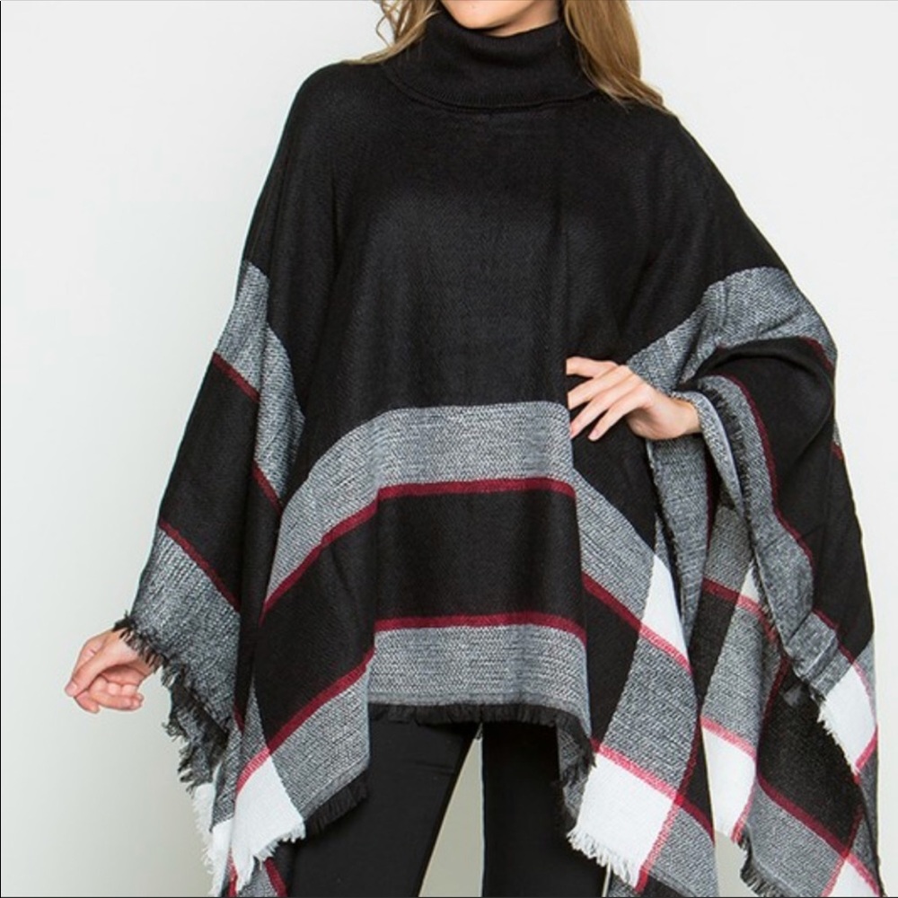 ❗️CLEARANCE ❗️Black Striped Poncho