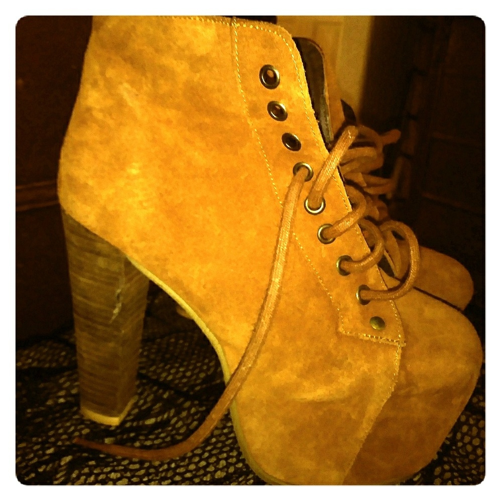 JC Jeffery Campbell suade camel lita mega heels