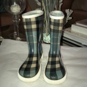 BURBERRY Girls’ Blue Check Rain Boots