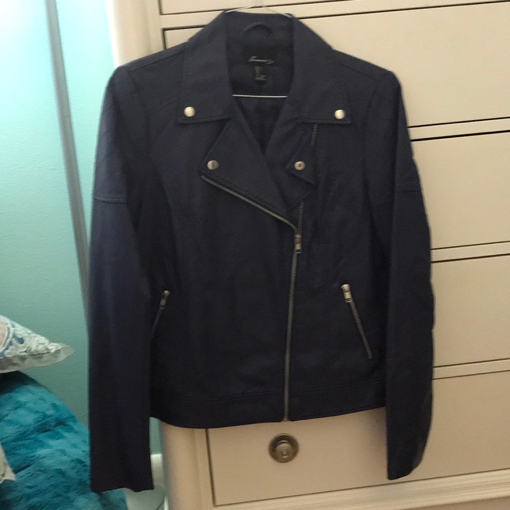 Blue Faux Leather Jacket
