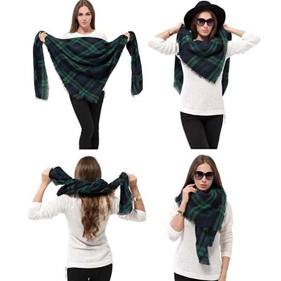 Green and Navy Plaid Ultra Plush Blanket Scarf - Picture 3 of 6