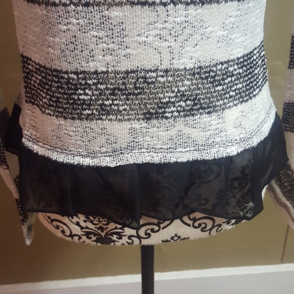 Black and White Ruffle Trim Sweater - Picture 2 of 5