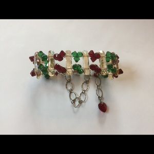 Golden Shadow Siam & Green crystal bar bracelet