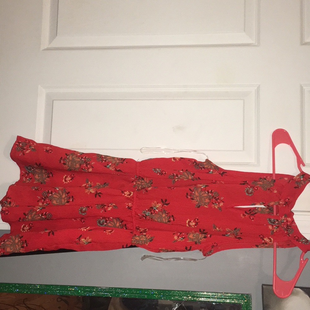 Red flowery romper