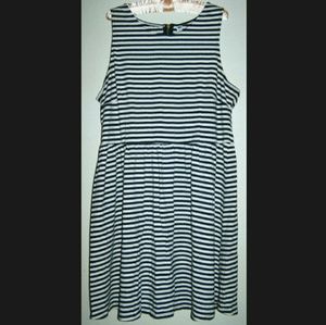 XXL Navy Blue & White Striped Skater Dress