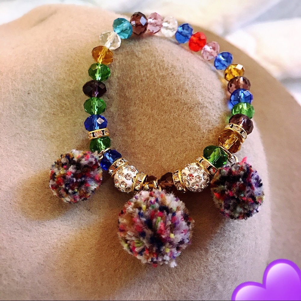 Multi Pom Pom crystal stretchy bracelet💎