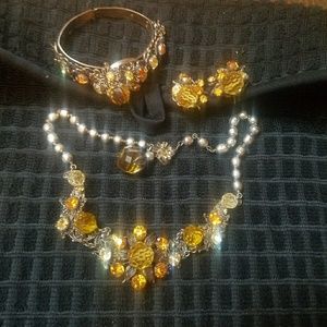 Miriam Haskell necklace, earrings, bracelet