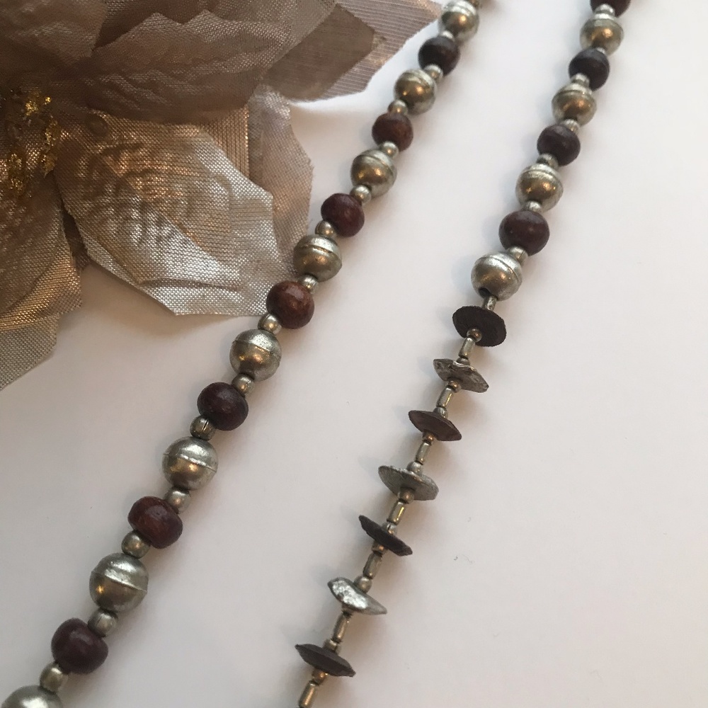 💋Long Silver Brown Beaded Necklace Drop 21"