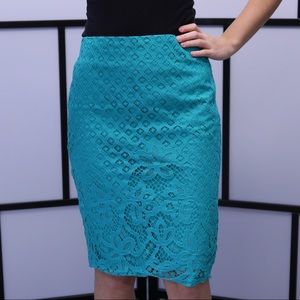 LOFT Eyelet Teal Pencil Skirt