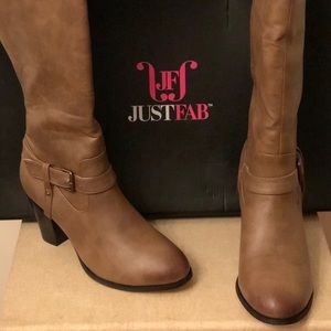NIB JUSTFAB Taupe knee-high heeled boot size 10