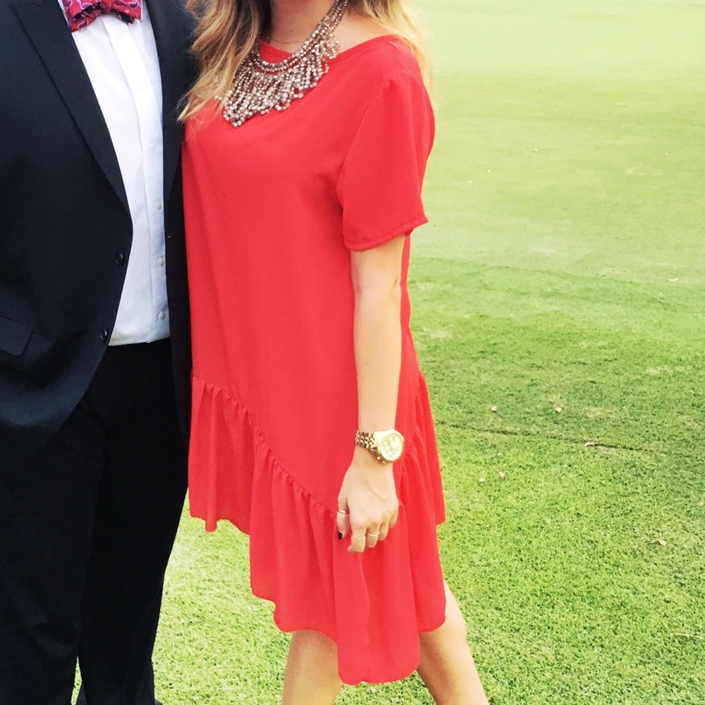Red chiffon-like material dress