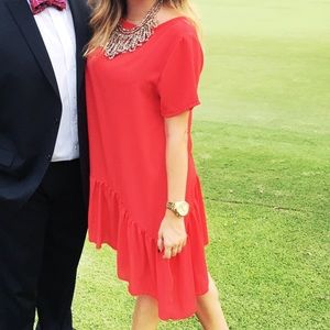 Red chiffon-like material dress