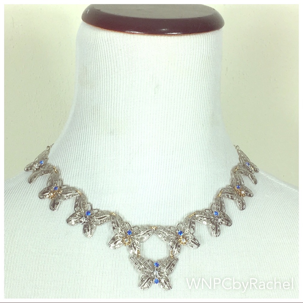 Silver Blue Gem Butterfly Choker