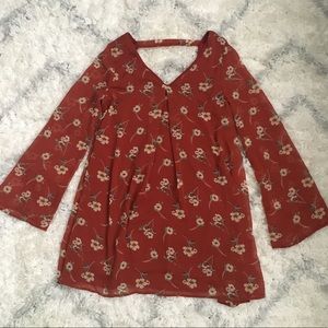 Red floral long sleeve dress