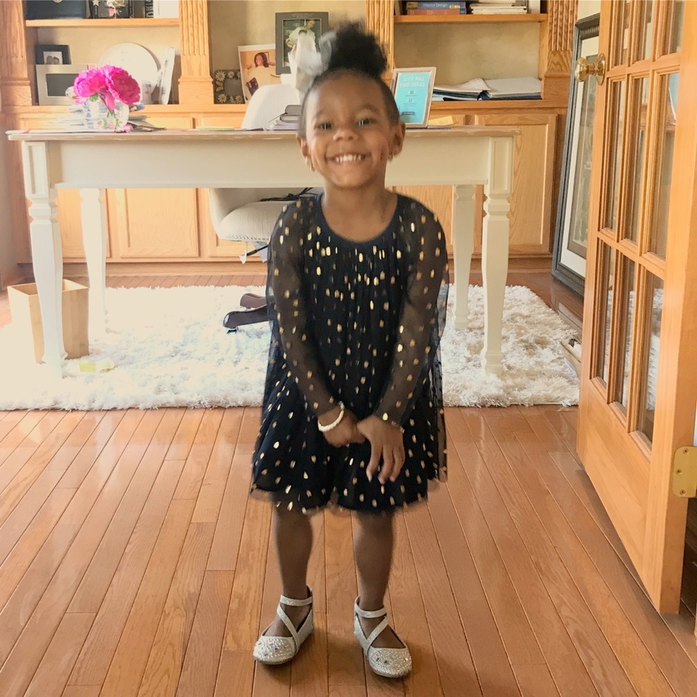 Beautiful Navy tulle overpay dress with hearts.