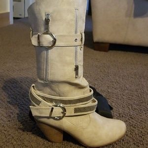 Tan/cream colored embellished boots