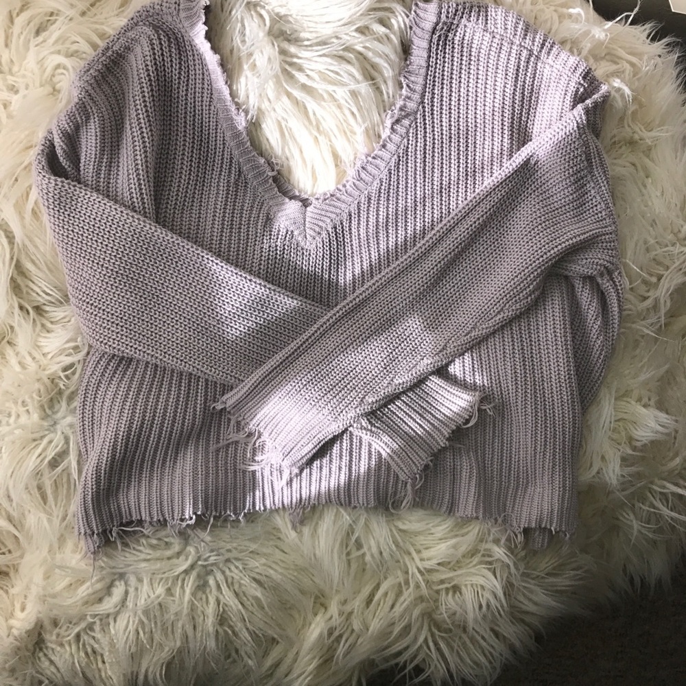 Distressed grey knitted crop top sweater