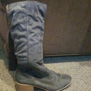 Grey knee high boots