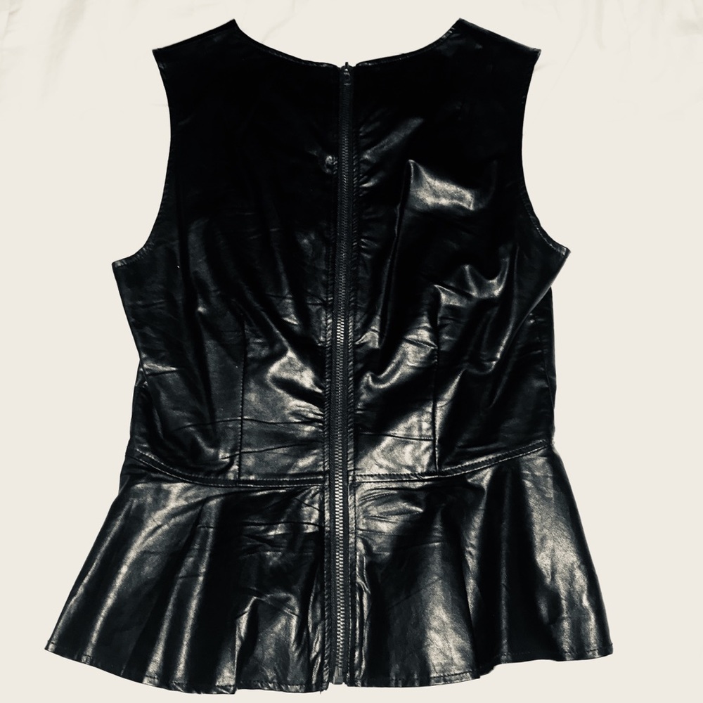 LuLus Black Faux Leather Peplum Sleeveless Top - Picture 3 of 5