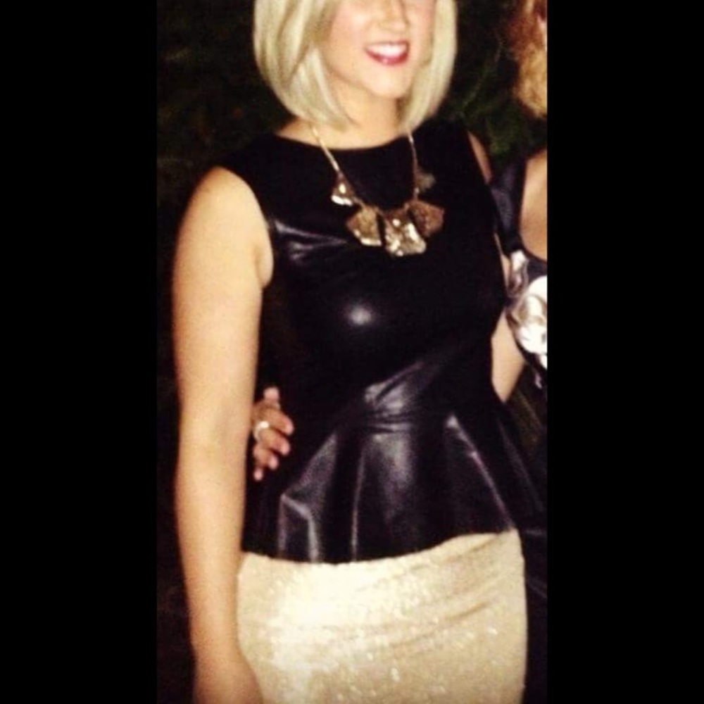LuLus Black Faux Leather Peplum Sleeveless Top