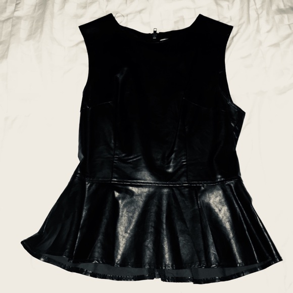 LuLus Black Faux Leather Peplum Sleeveless Top - Picture 2 of 5