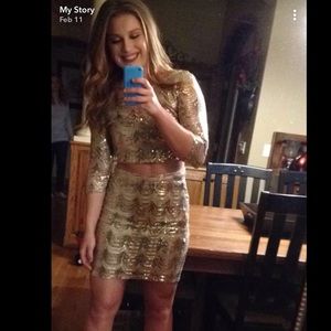 Sequin 2 piece gold dress
