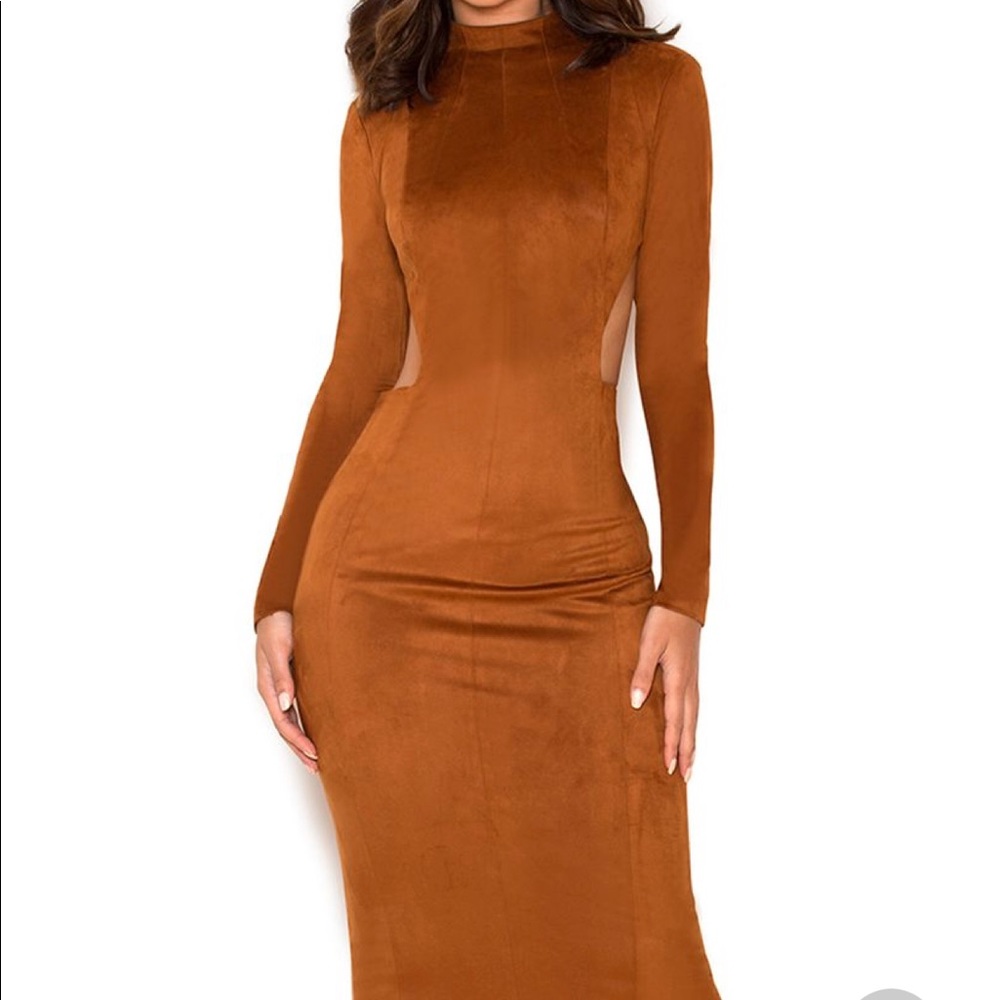 Tan suede body-con dress