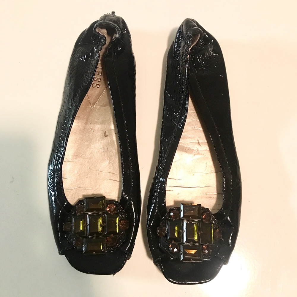 Guess Leather Slip On Flats with Amber Color Gems