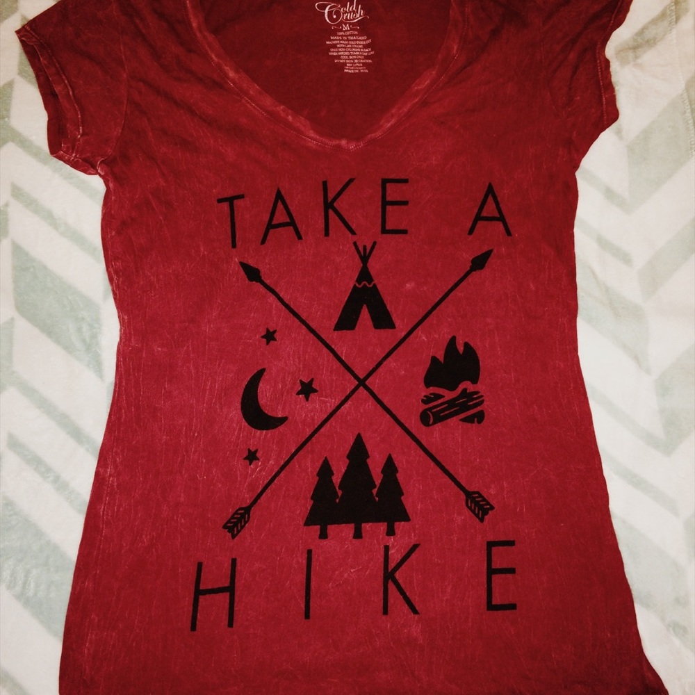 Take a Hike Maroon V-neck tee