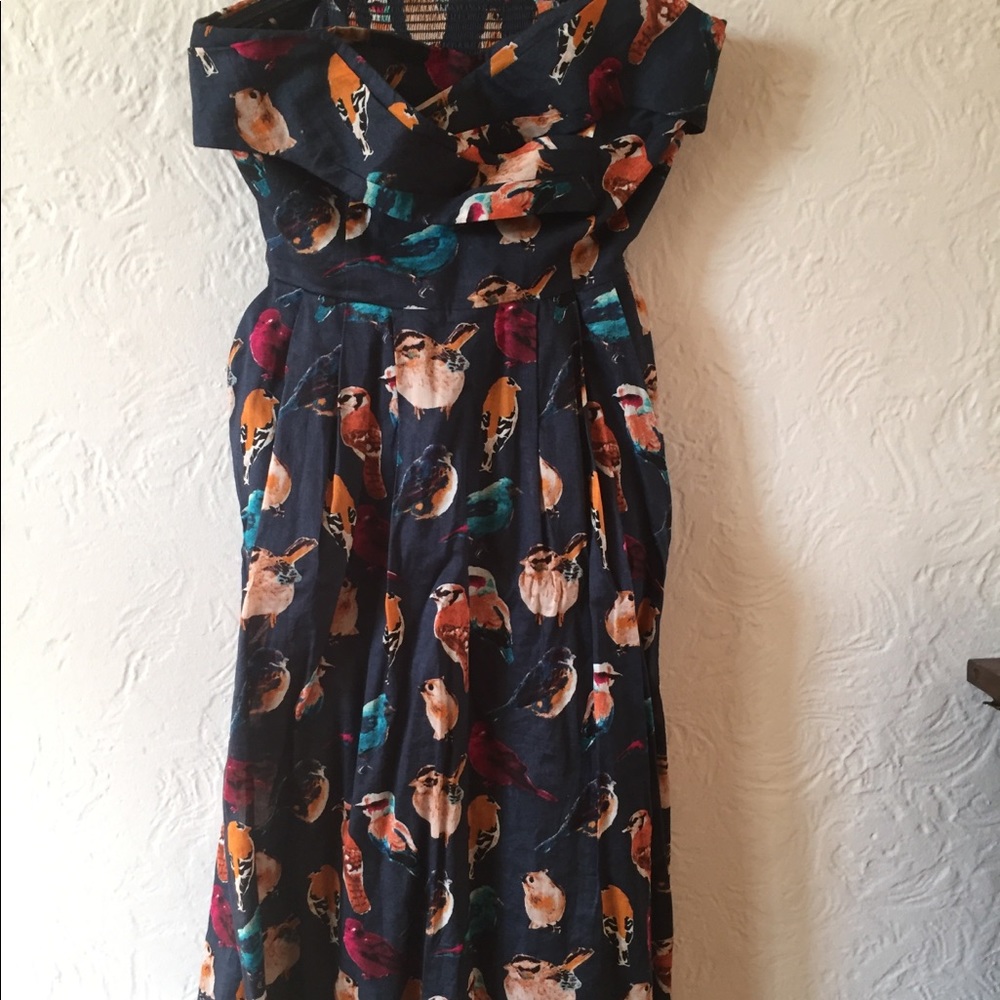Anthropologie Navy Bird Dress
