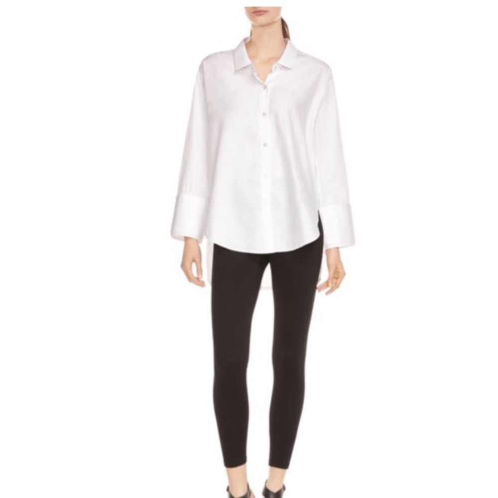 Halston oversized white button down shirt, size XS