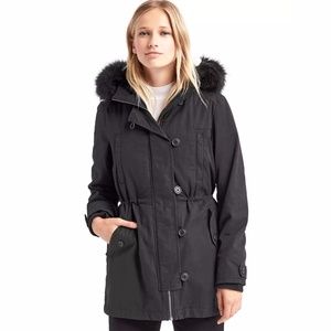 The GAP - 2 in 1 Black Winter Coat Parka Sherpa Faux Fur Hood