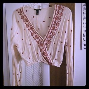 Forever 21 Cream Floral Detail Top