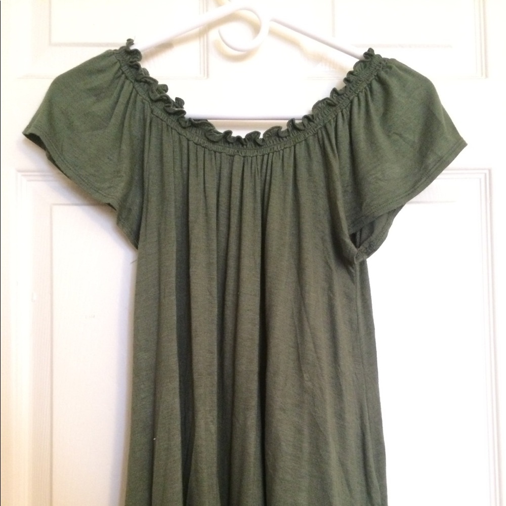 off the shoulder olive green shirt
