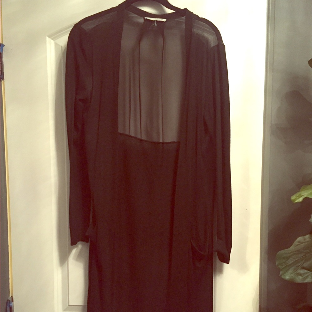 Halston long black silk back cardigan, size s