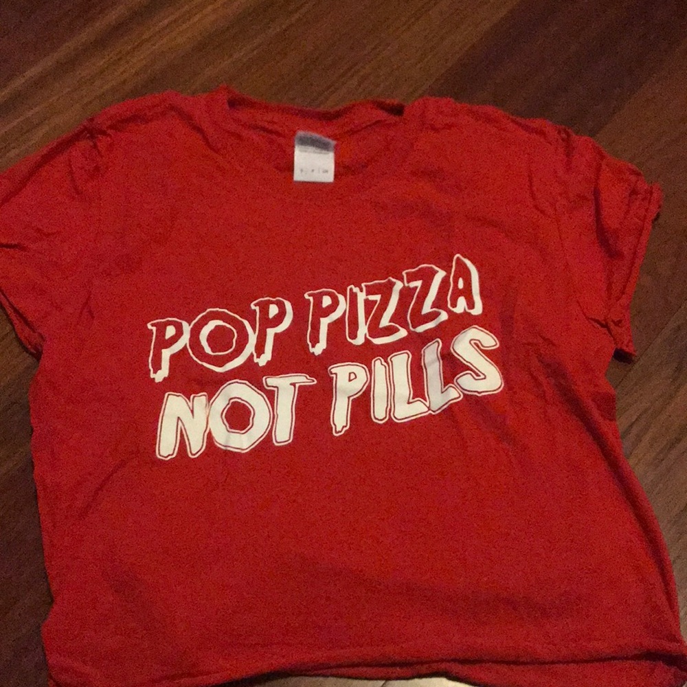 Red pop pizza not pills crop top