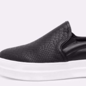 Black Snakeskin Slip On Sneakers