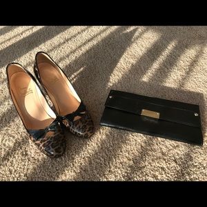 Christian Louboutin heels and Jimmy Choo clutch.