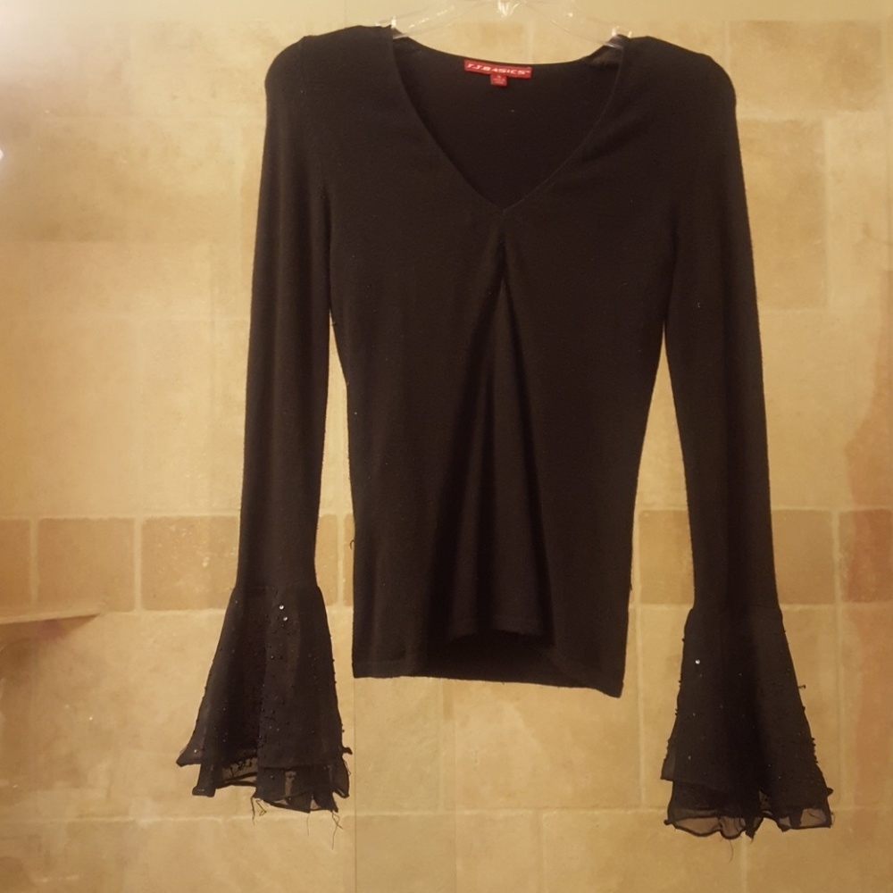 J.J.Basics Small Black Sweater Embellished Sleeves