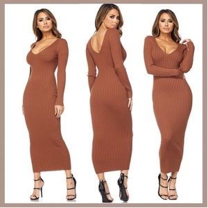 Off the Shoulder Ribbed Midi Sweater Dress