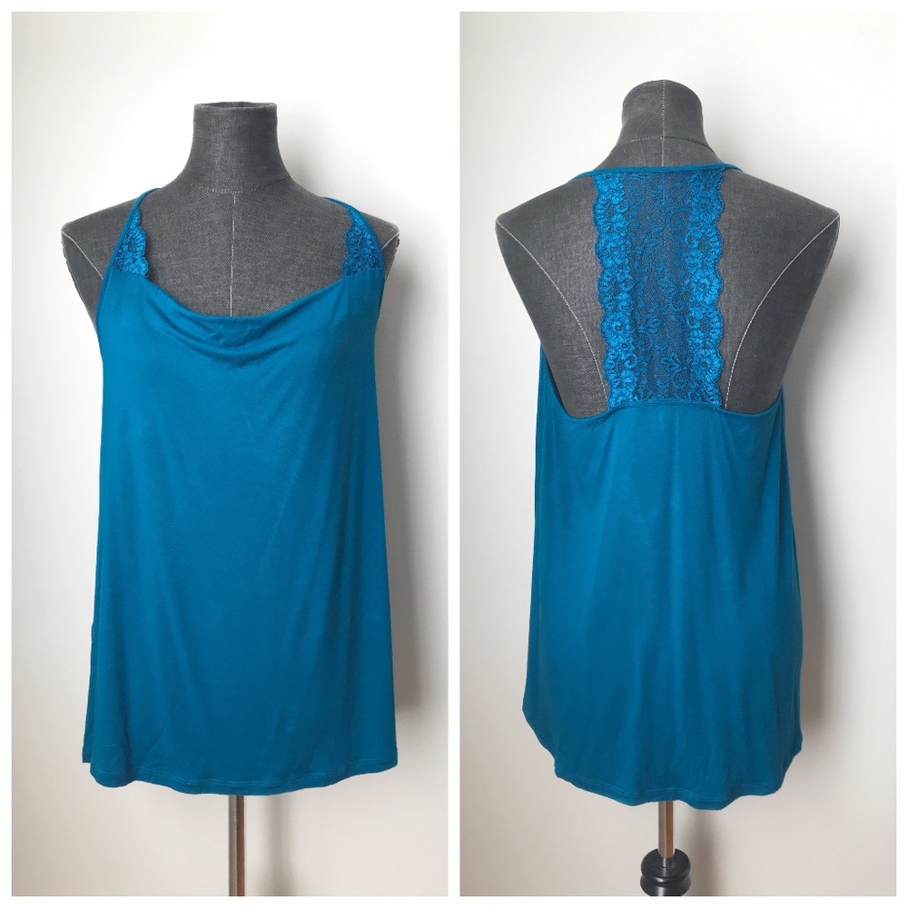 Express Lace Racer Back Tank Top Blue