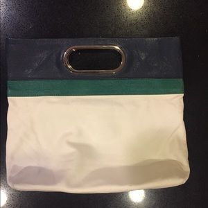 White, Navy Blue, and Green Banana Republic clutch