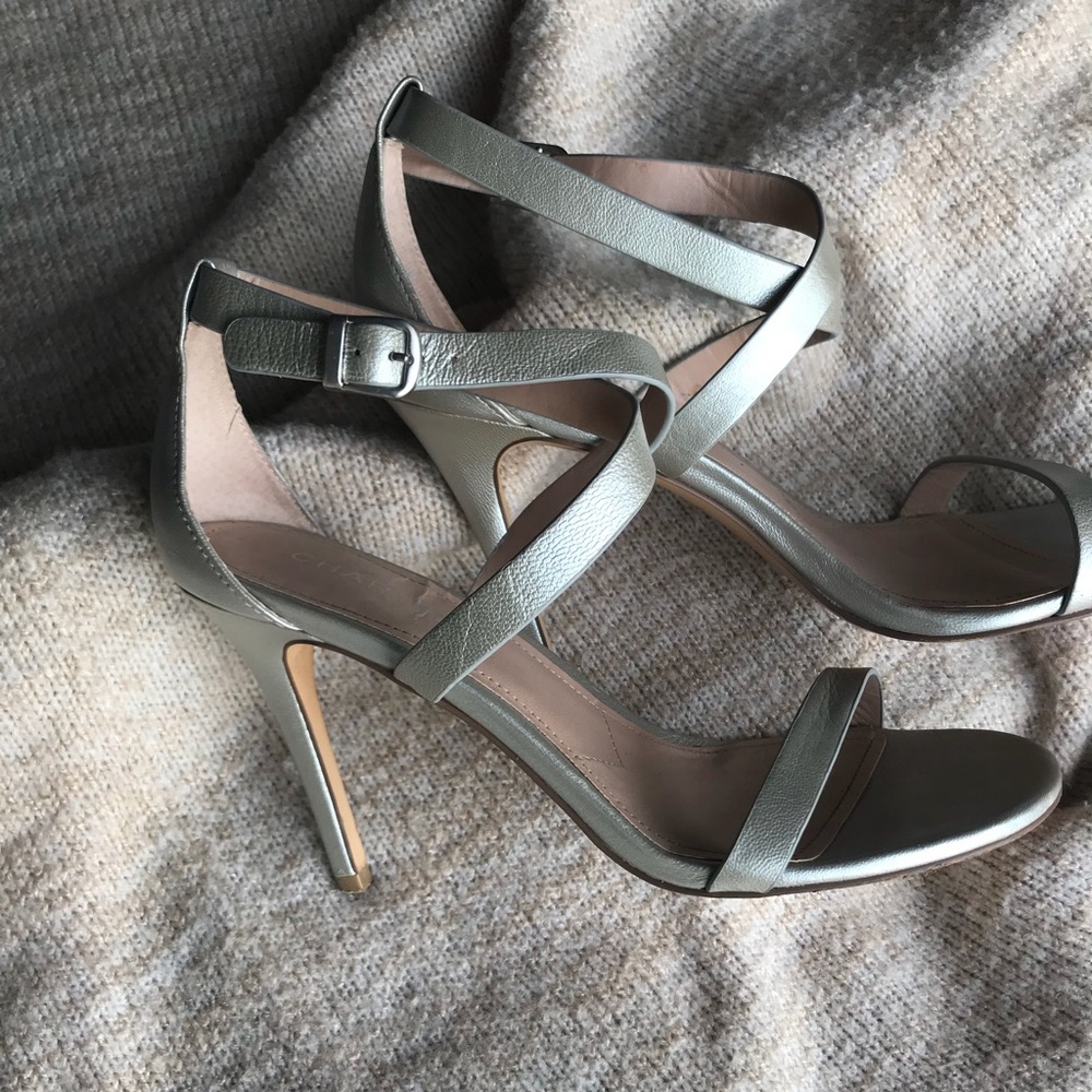 Charles David silver stiletto heels.