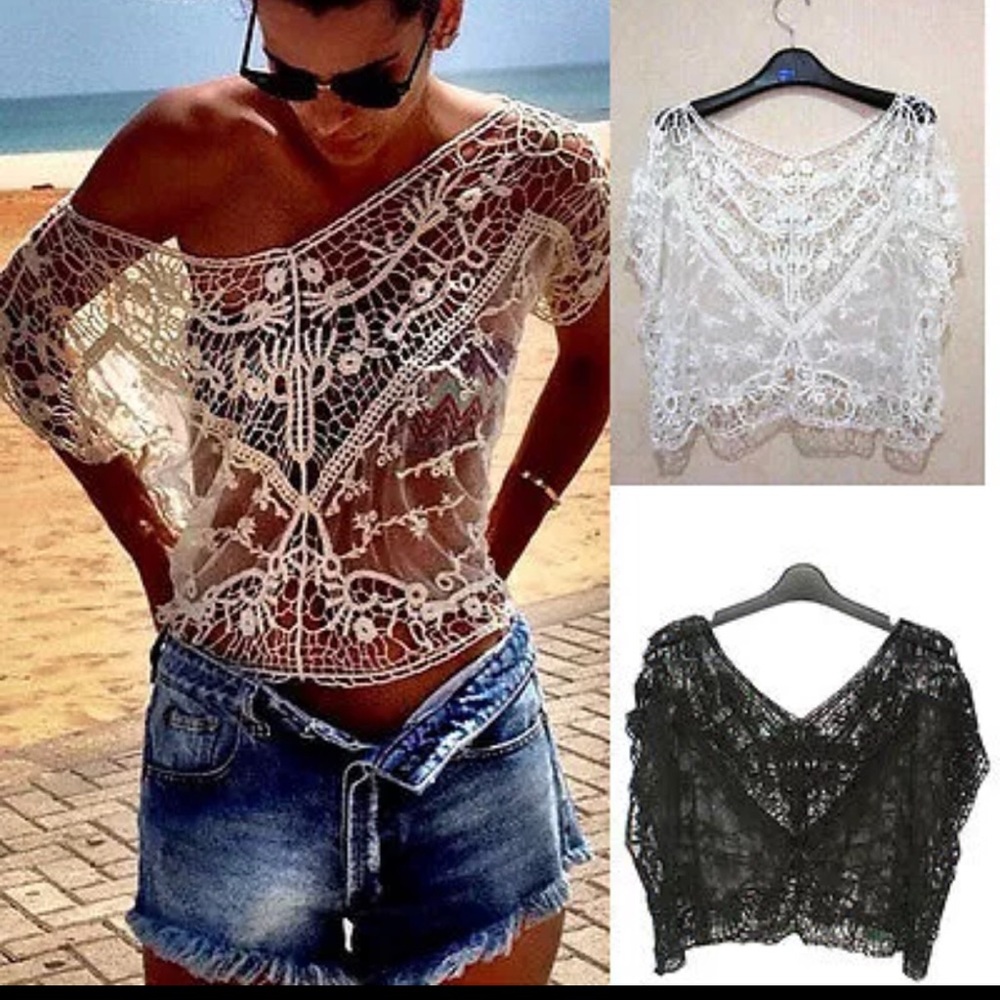 🆕Crochet and Lace off Shoulder Top. My design.