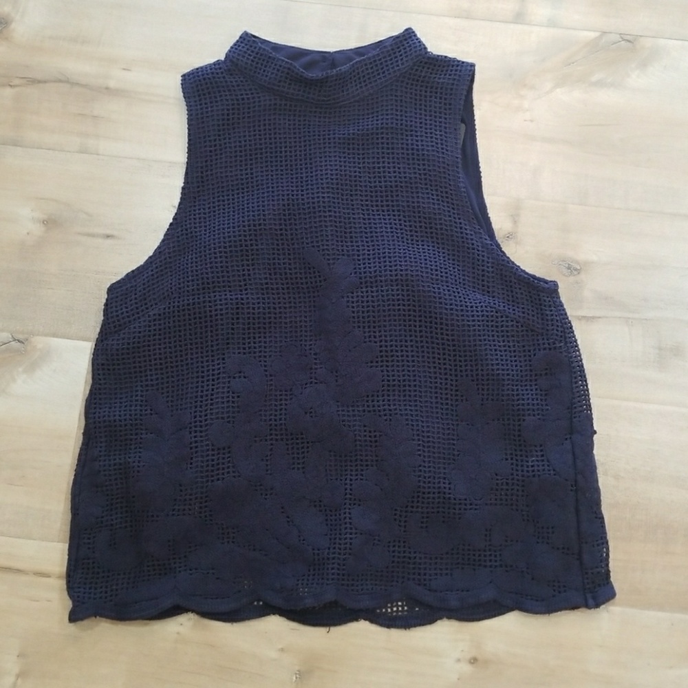Navy crochet embroidered top