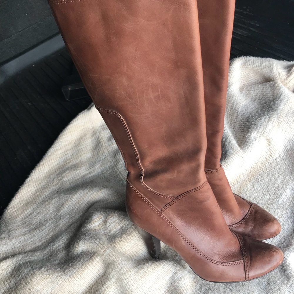 Brown leather heeled REBA boots