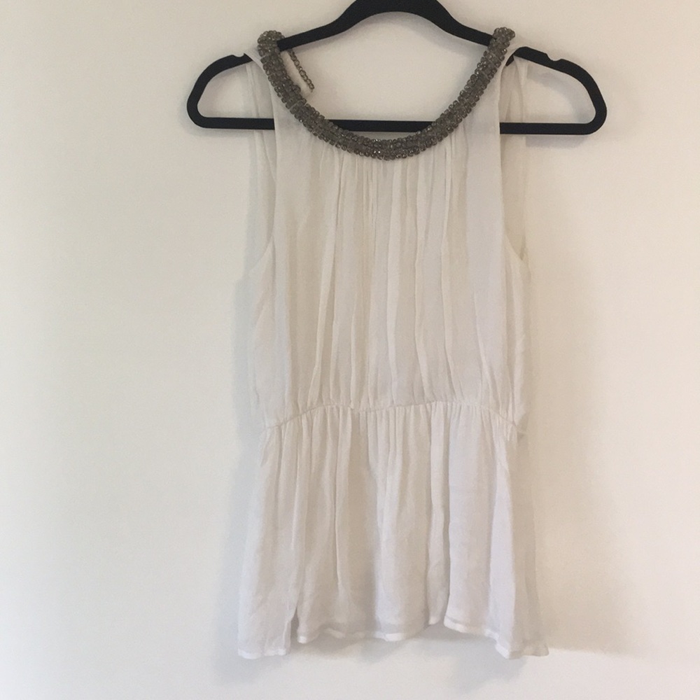 Zara white top with jeweled neckline