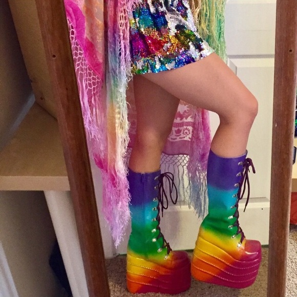 Rainbow platform boots rave festival gogo shoes - Picture 4 of 4